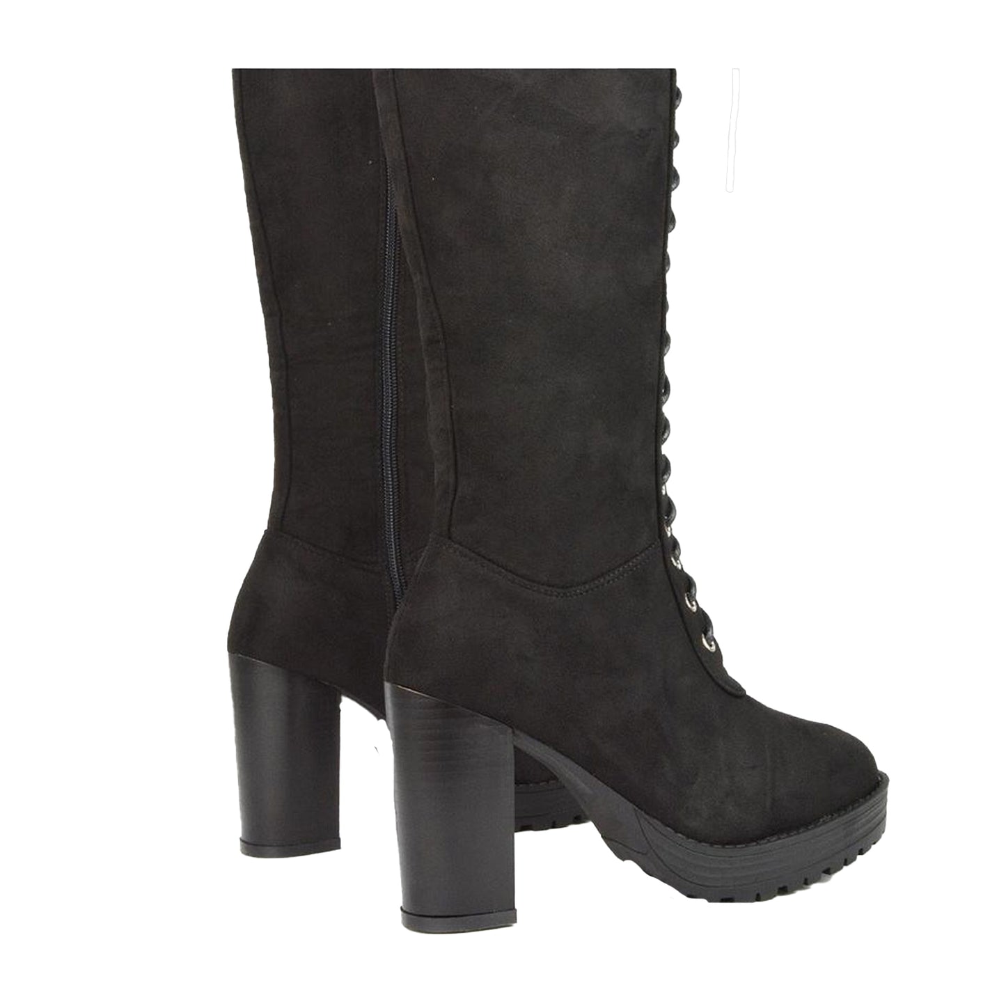 Jet Black - Back - XY London Womens-Ladies Ruthie Suedette Platform Knee-High Boots