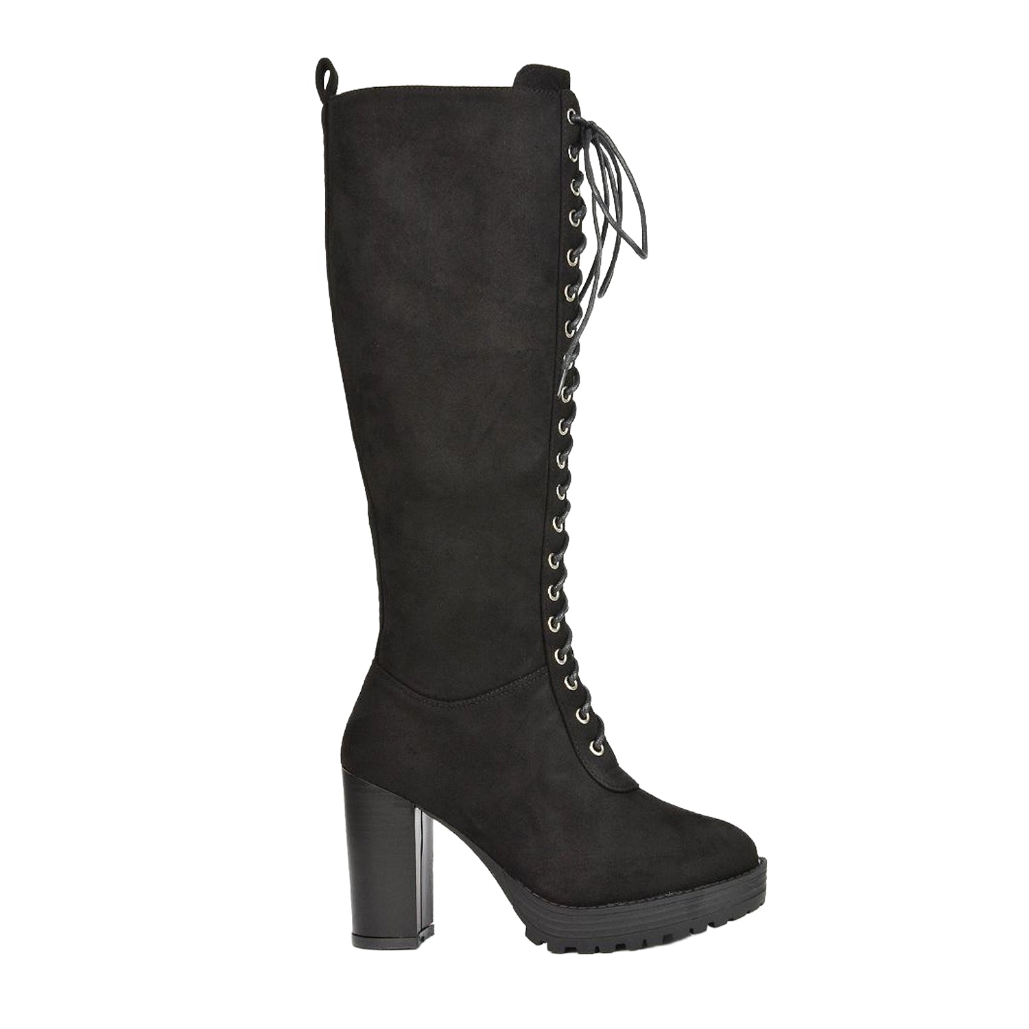 Jet Black - Side - XY London Womens-Ladies Ruthie Suedette Platform Knee-High Boots