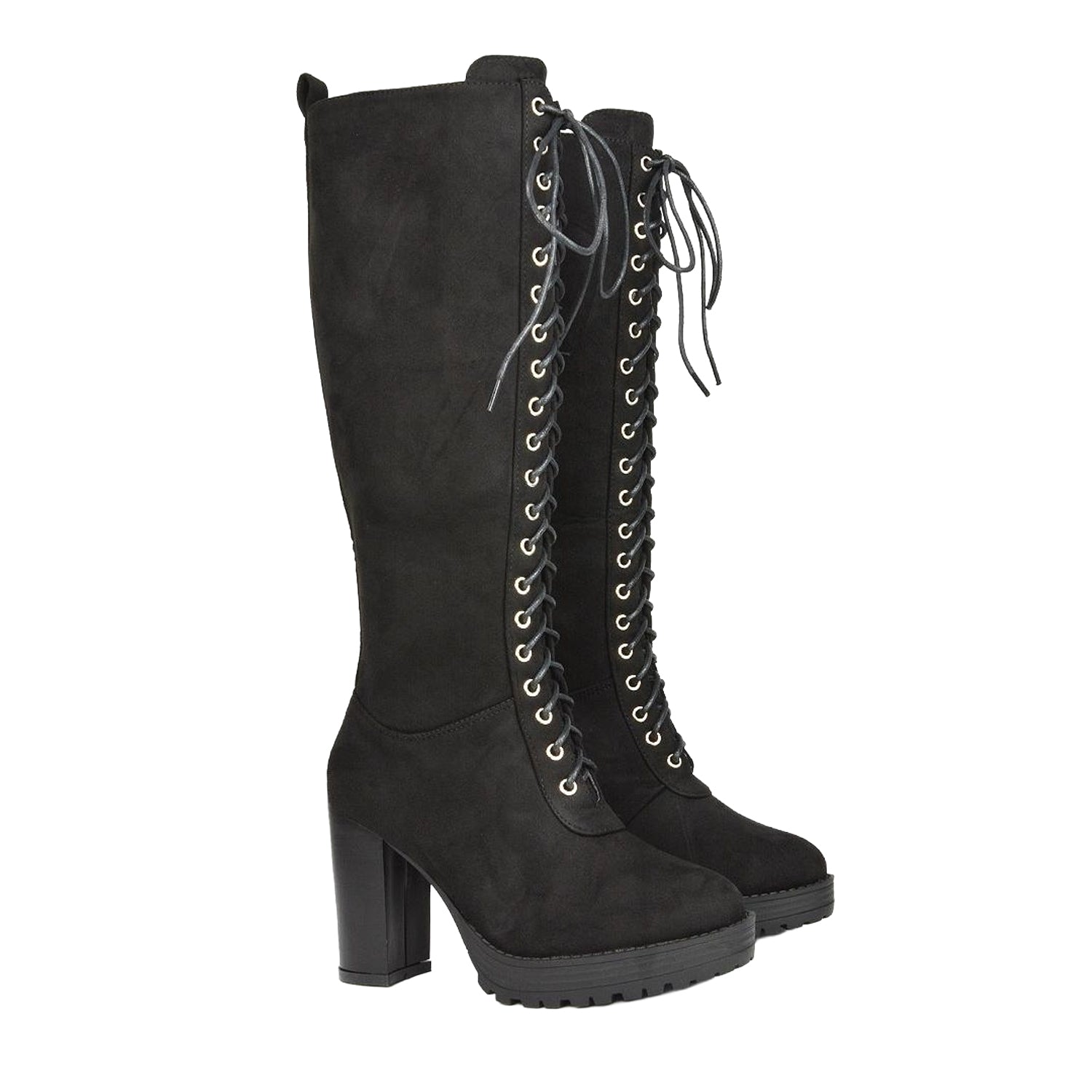 Jet Black - Lifestyle - XY London Womens-Ladies Ruthie Suedette Platform Knee-High Boots