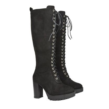 Jet Black - Lifestyle - XY London Womens-Ladies Ruthie Suedette Platform Knee-High Boots