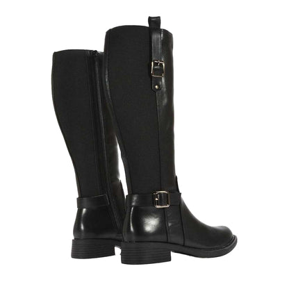 Black - Back - XY London Womens-Ladies Seraphine Knee-High Stretch Low Heel Riding Boots