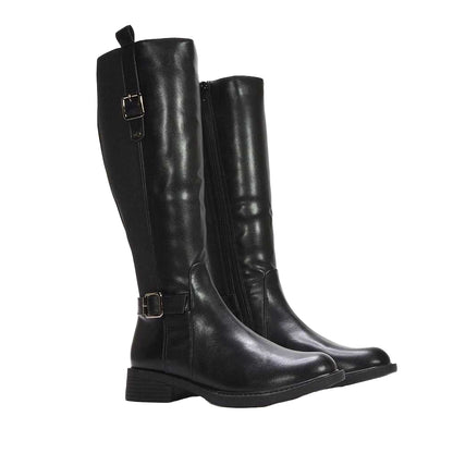 Black - Side - XY London Womens-Ladies Seraphine Knee-High Stretch Low Heel Riding Boots