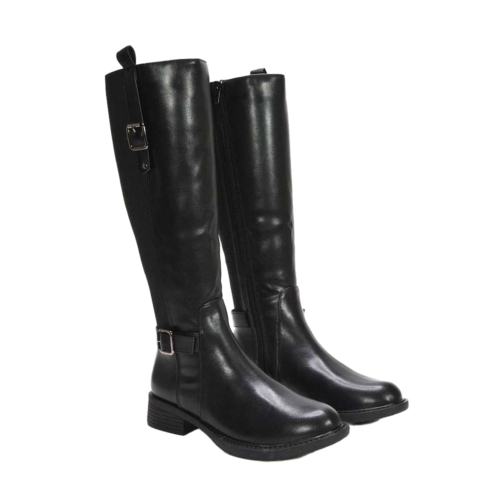 Black - Lifestyle - XY London Womens-Ladies Seraphine Knee-High Stretch Low Heel Riding Boots