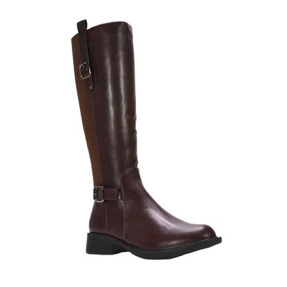 Brown - Front - XY London Womens-Ladies Seraphine Knee-High Stretch Low Heel Riding Boots
