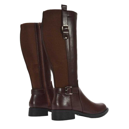 Brown - Back - XY London Womens-Ladies Seraphine Knee-High Stretch Low Heel Riding Boots