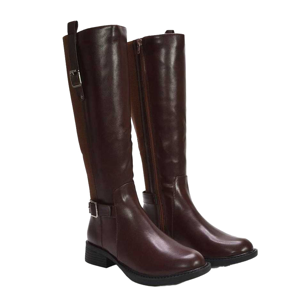 Brown - Lifestyle - XY London Womens-Ladies Seraphine Knee-High Stretch Low Heel Riding Boots