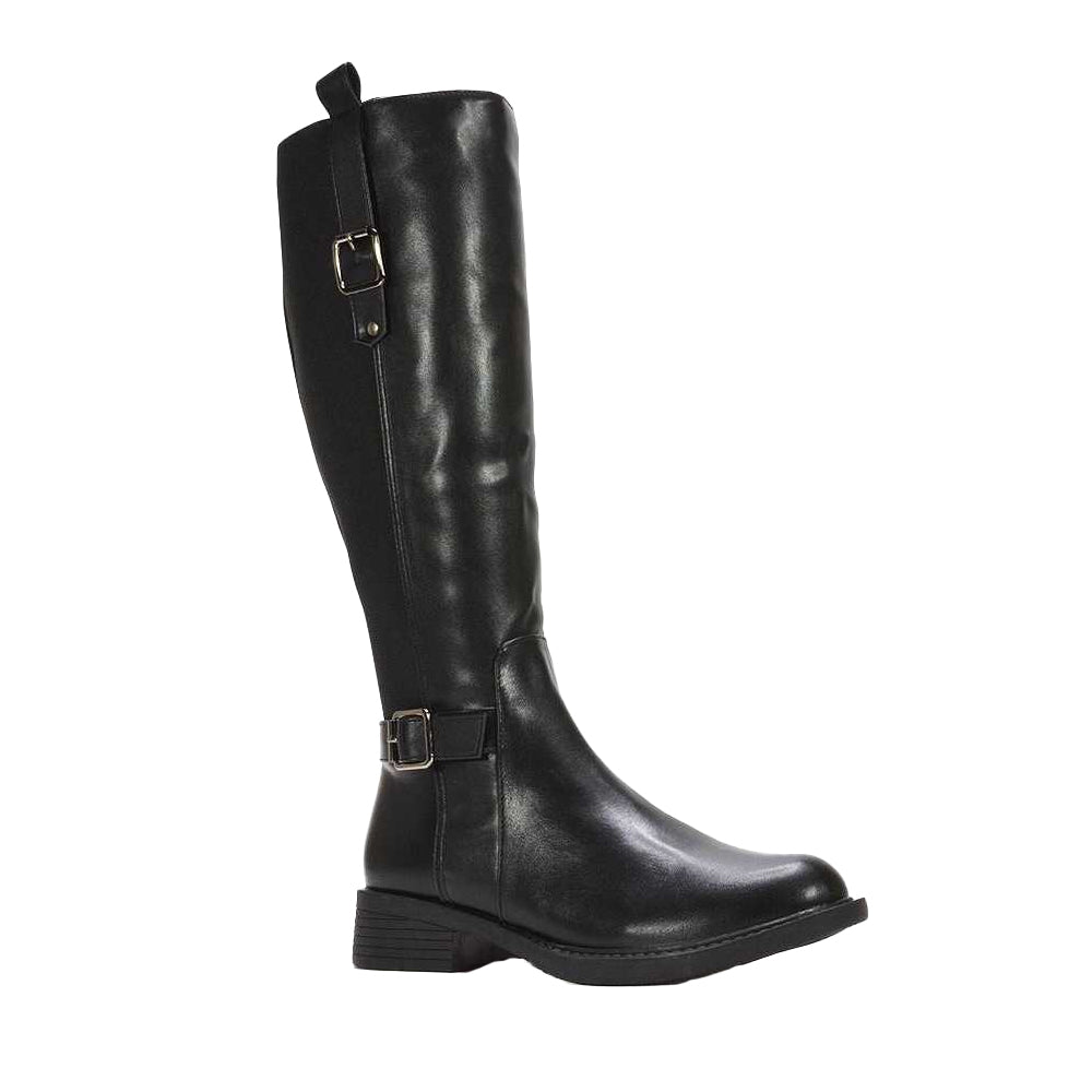 Black - Front - XY London Womens-Ladies Seraphine Knee-High Stretch Low Heel Riding Boots