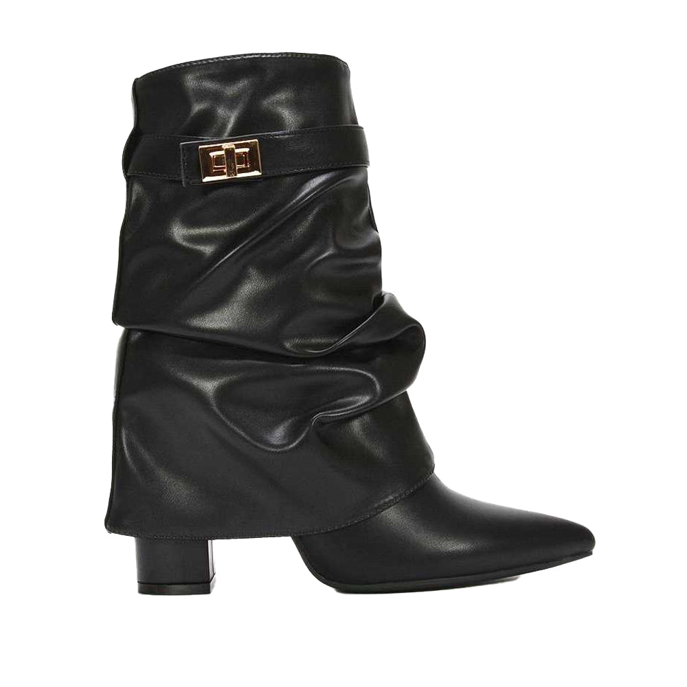Black - Side - XY London Womens-Ladies Thalia Ruched Pointed Block Heel Ankle Boots