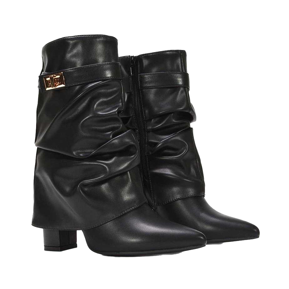 Black - Lifestyle - XY London Womens-Ladies Thalia Ruched Pointed Block Heel Ankle Boots