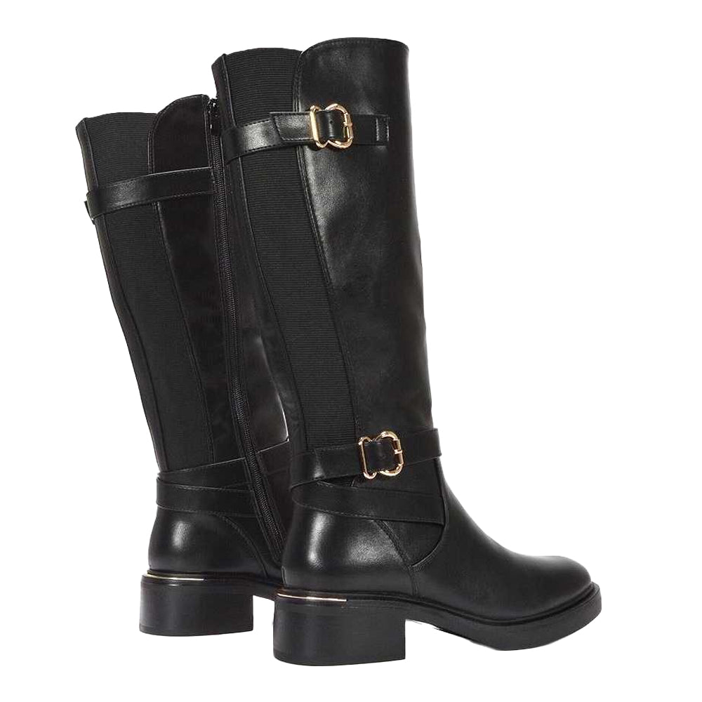 Black - Back - XY London Womens-Ladies Beatrice Elasticated Knee-High Biker Boots