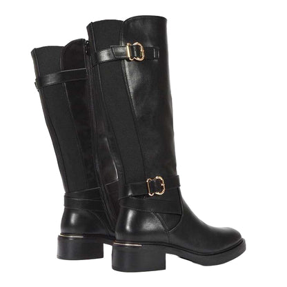 Black - Back - XY London Womens-Ladies Beatrice Elasticated Knee-High Biker Boots
