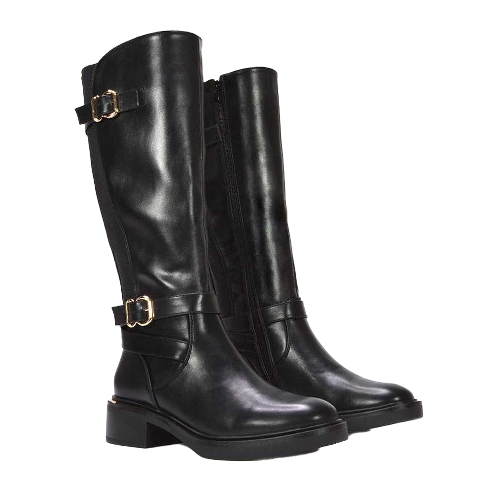Black - Lifestyle - XY London Womens-Ladies Beatrice Elasticated Knee-High Biker Boots
