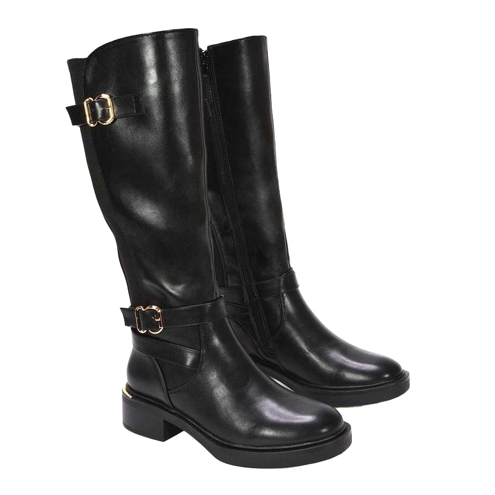Black - Pack Shot - XY London Womens-Ladies Beatrice Elasticated Knee-High Biker Boots