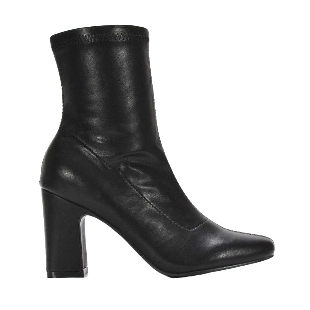 Black - Side - XY London Womens-Ladies Alex Side Zip Stretch Block Heel Ankle Boots