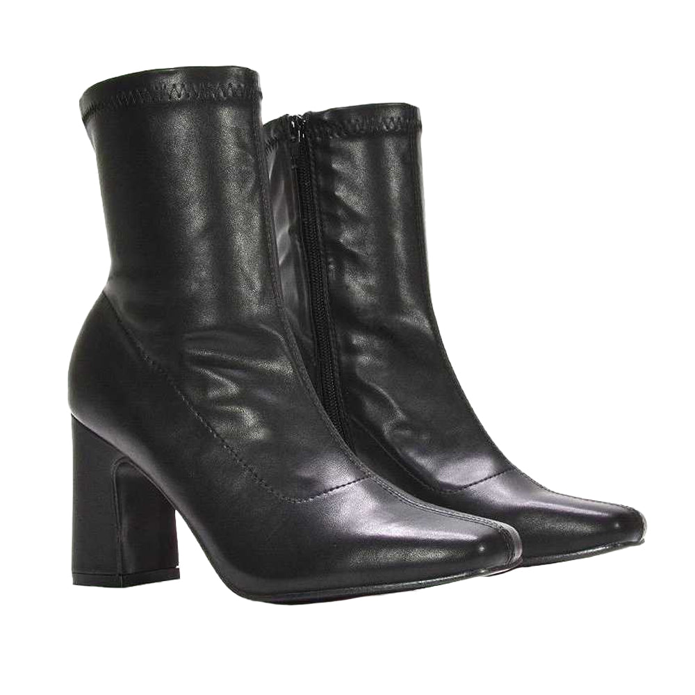 Black - Lifestyle - XY London Womens-Ladies Alex Side Zip Stretch Block Heel Ankle Boots