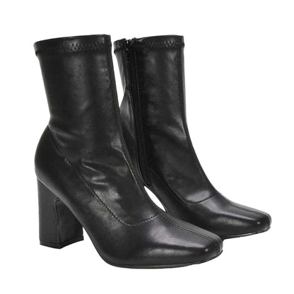 Black - Pack Shot - XY London Womens-Ladies Alex Side Zip Stretch Block Heel Ankle Boots