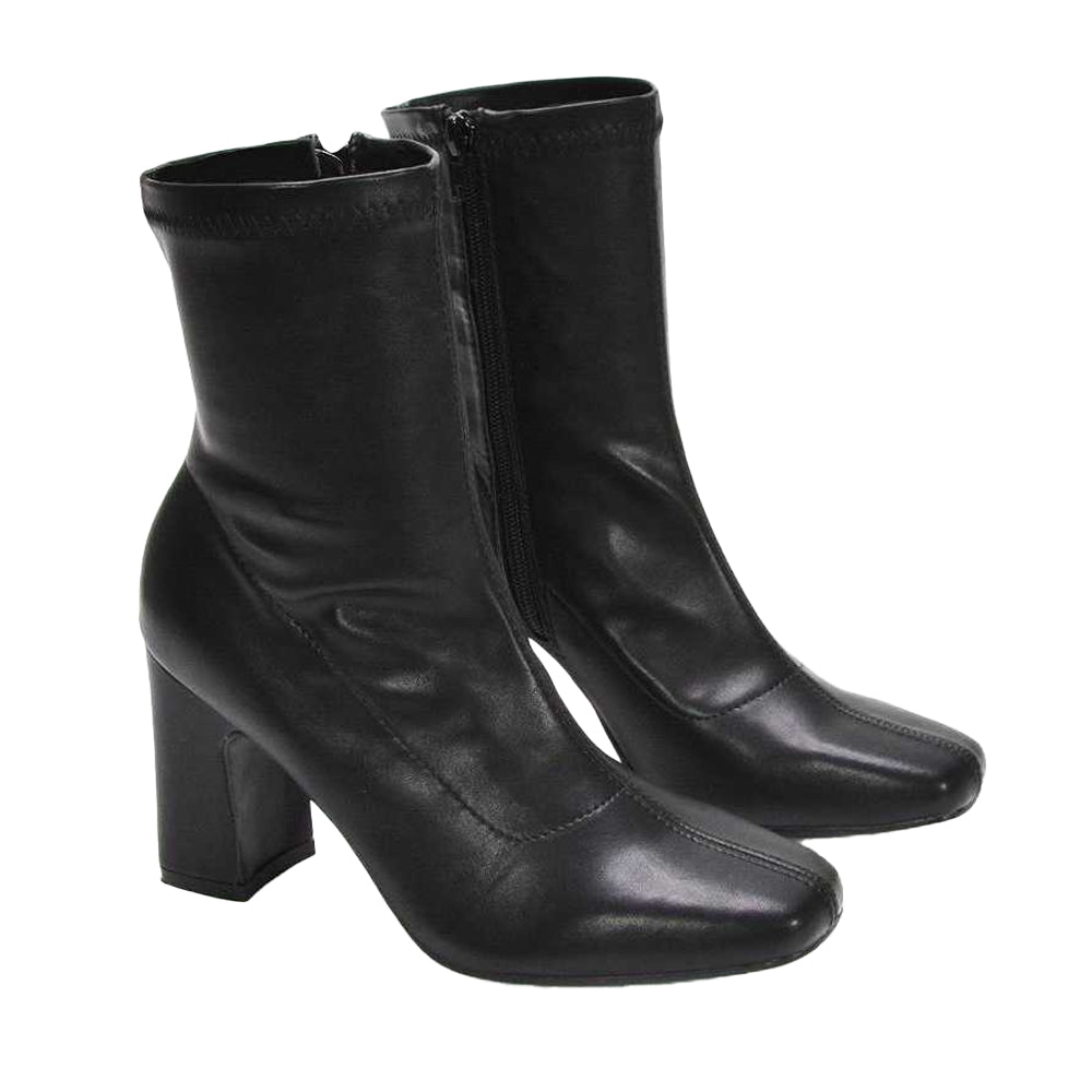 Black - Close up - XY London Womens-Ladies Alex Side Zip Stretch Block Heel Ankle Boots