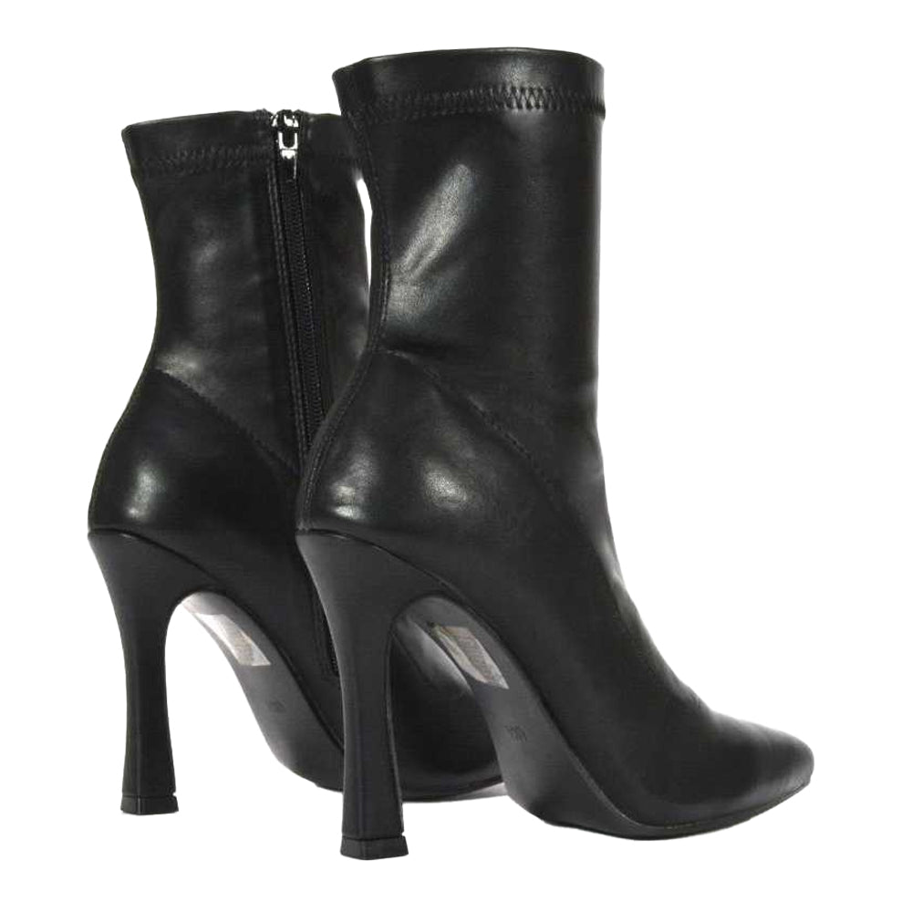 Black - Back - XY London Womens-Ladies Paula Stretch Sock Stiletto Heel Ankle Boots