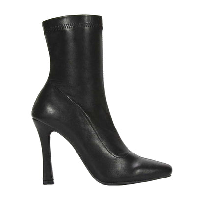 Black - Side - XY London Womens-Ladies Paula Stretch Sock Stiletto Heel Ankle Boots