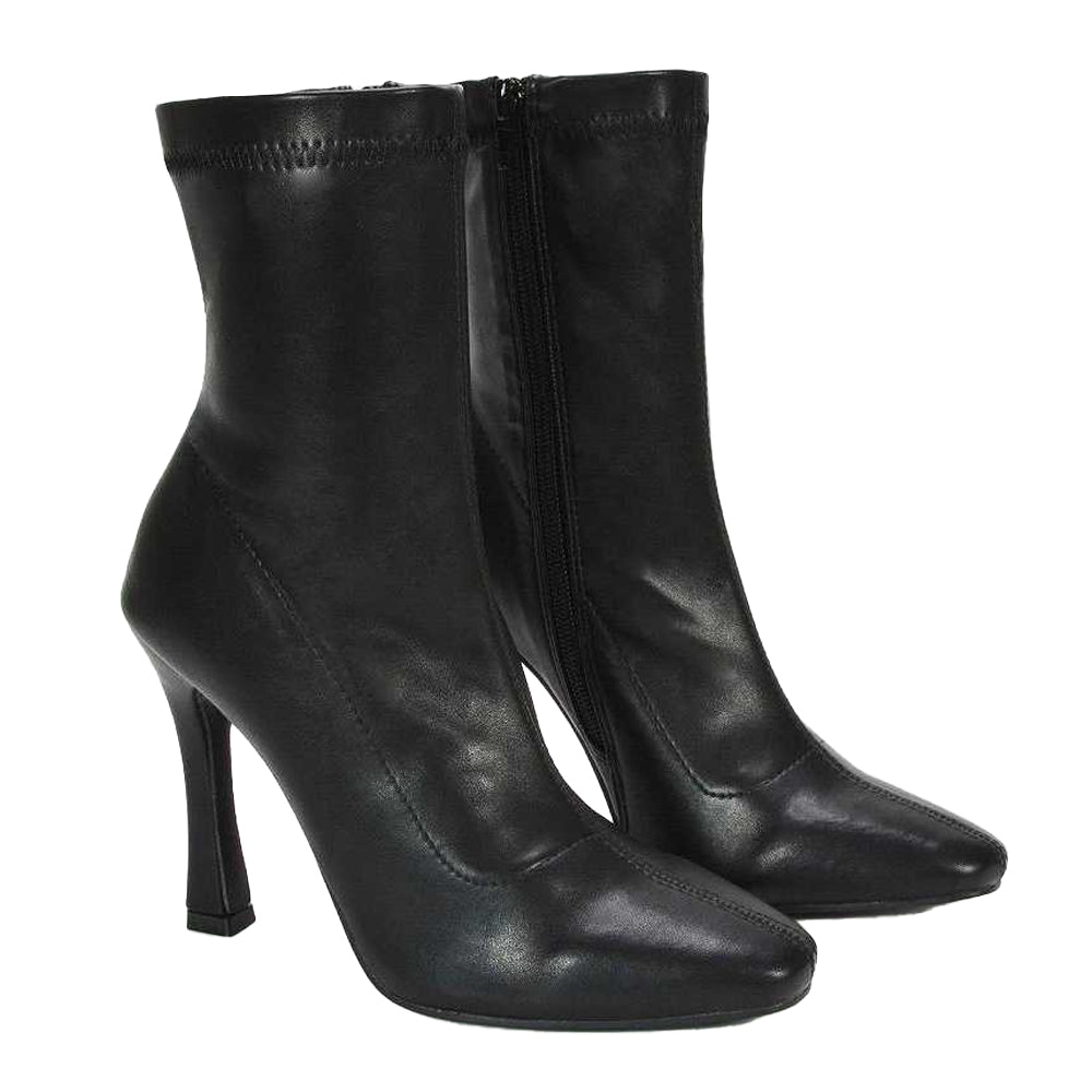 Black - Pack Shot - XY London Womens-Ladies Paula Stretch Sock Stiletto Heel Ankle Boots