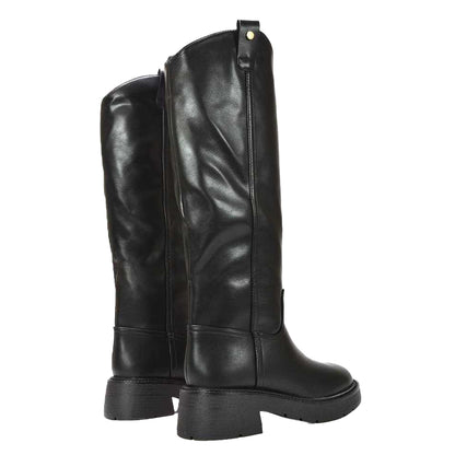 Black - Back - XY London Womens-Ladies Saffira Faux Fur Lined Knee-High Riding Boots