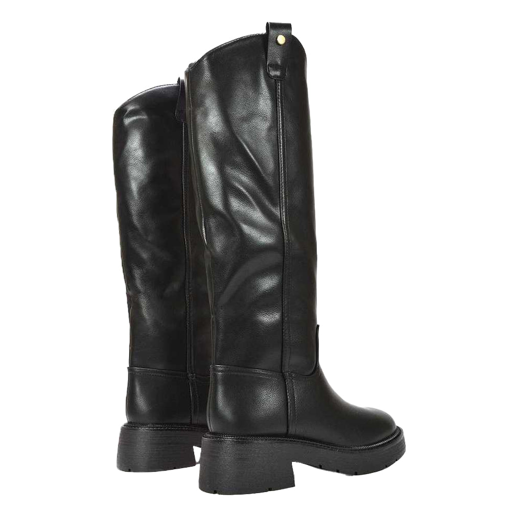 Black - Back - XY London Womens-Ladies Saffira Faux Fur Lined Knee-High Riding Boots