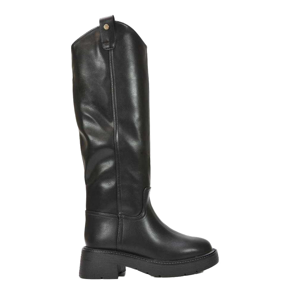 Black - Side - XY London Womens-Ladies Saffira Faux Fur Lined Knee-High Riding Boots