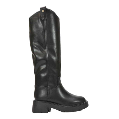 Black - Side - XY London Womens-Ladies Saffira Faux Fur Lined Knee-High Riding Boots
