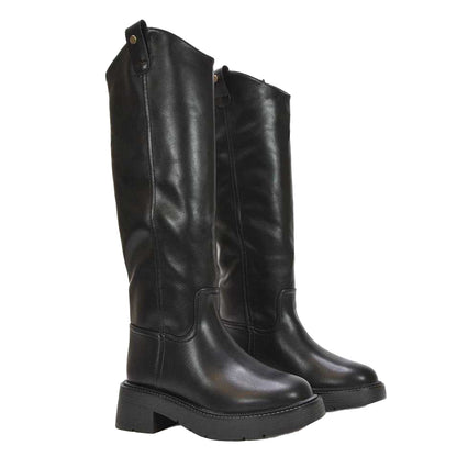 Black - Lifestyle - XY London Womens-Ladies Saffira Faux Fur Lined Knee-High Riding Boots