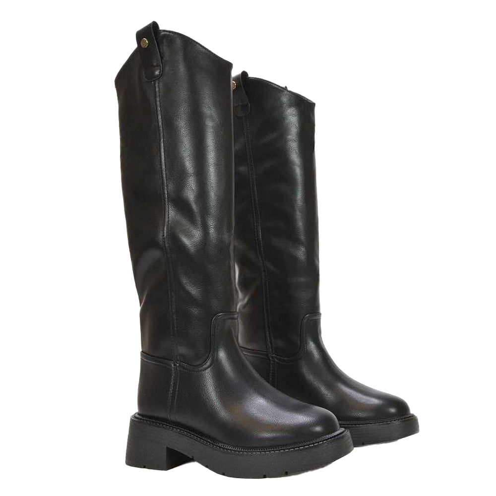 Black - Lifestyle - XY London Womens-Ladies Saffira Faux Fur Lined Knee-High Riding Boots