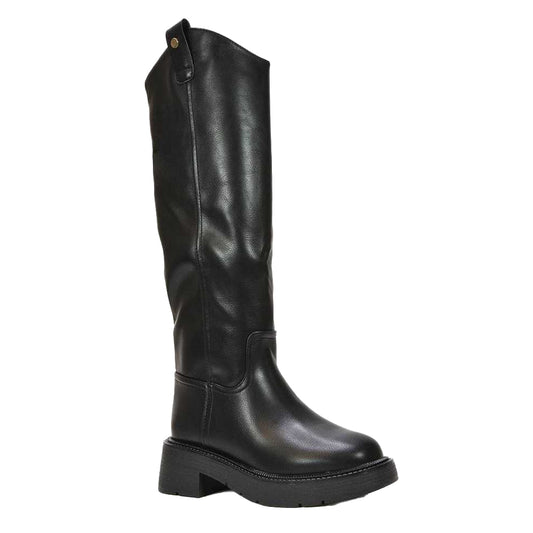 Black - Front - XY London Womens-Ladies Saffira Faux Fur Lined Knee-High Riding Boots