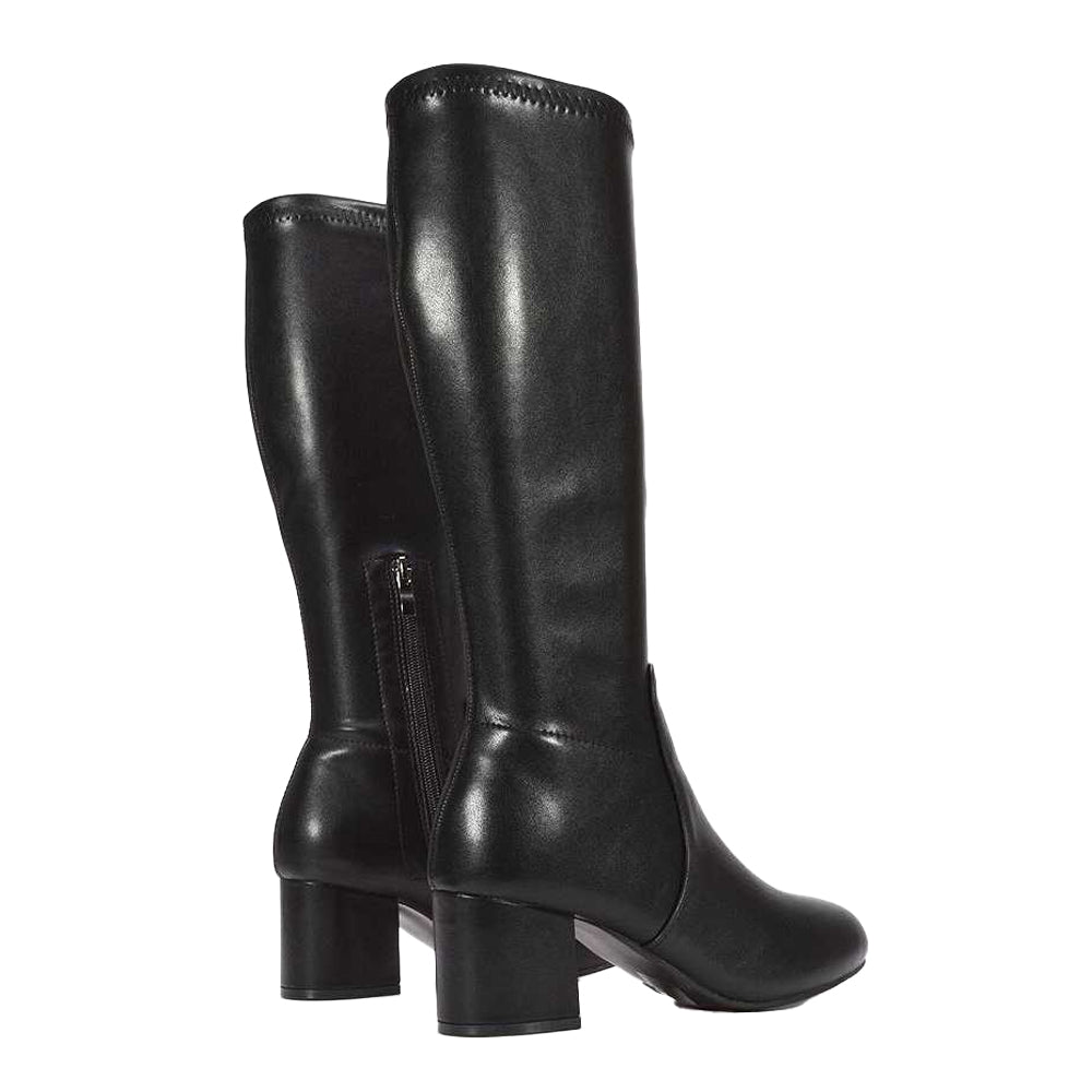 Black - Back - XY London Womens-Ladies Masie Knee-High Low Mid Block Heel Boots