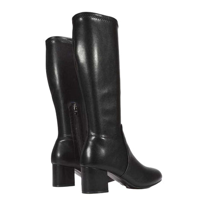 Black - Back - XY London Womens-Ladies Masie Knee-High Low Mid Block Heel Boots