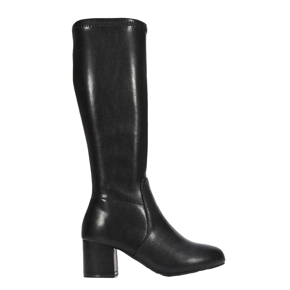 Black - Side - XY London Womens-Ladies Masie Knee-High Low Mid Block Heel Boots