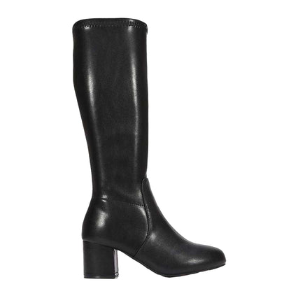 Black - Side - XY London Womens-Ladies Masie Knee-High Low Mid Block Heel Boots