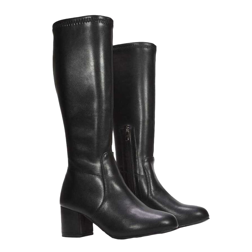 Black - Lifestyle - XY London Womens-Ladies Masie Knee-High Low Mid Block Heel Boots