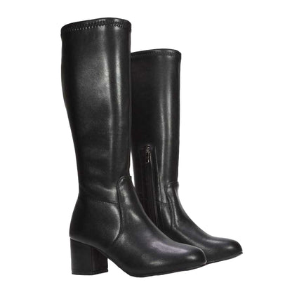 Black - Lifestyle - XY London Womens-Ladies Masie Knee-High Low Mid Block Heel Boots