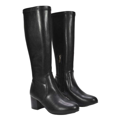 Black - Pack Shot - XY London Womens-Ladies Masie Knee-High Low Mid Block Heel Boots