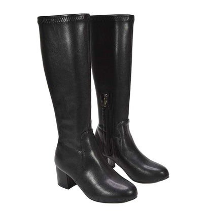 Black - Close up - XY London Womens-Ladies Masie Knee-High Low Mid Block Heel Boots