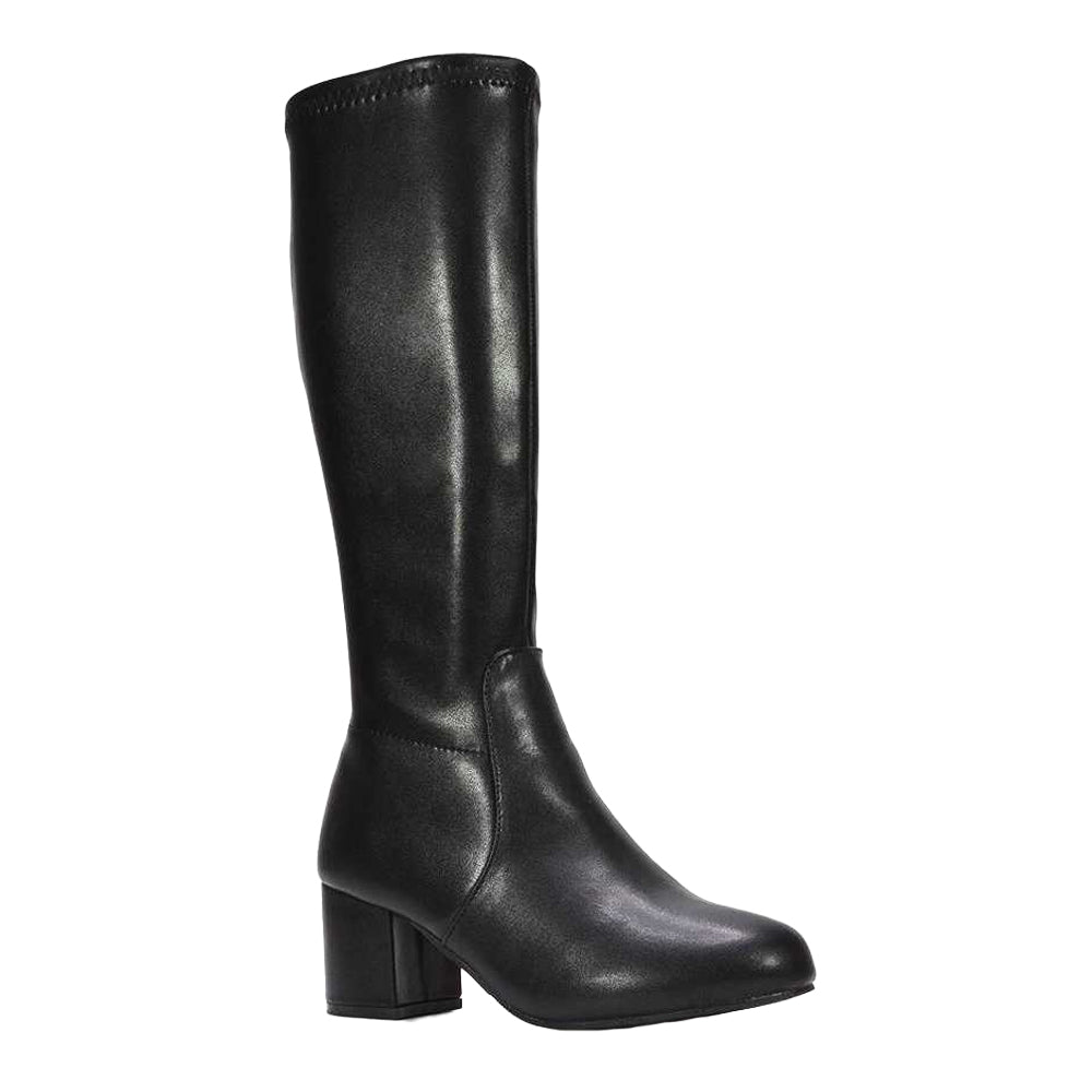 Black - Front - XY London Womens-Ladies Masie Knee-High Low Mid Block Heel Boots