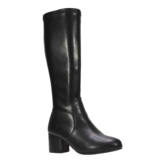 Black - Front - XY London Womens-Ladies Masie Knee-High Low Mid Block Heel Boots