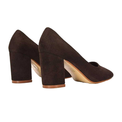 Brown - Back - XY London Womens-Ladies Esme Round Toe Mid Block Heel Court Shoes