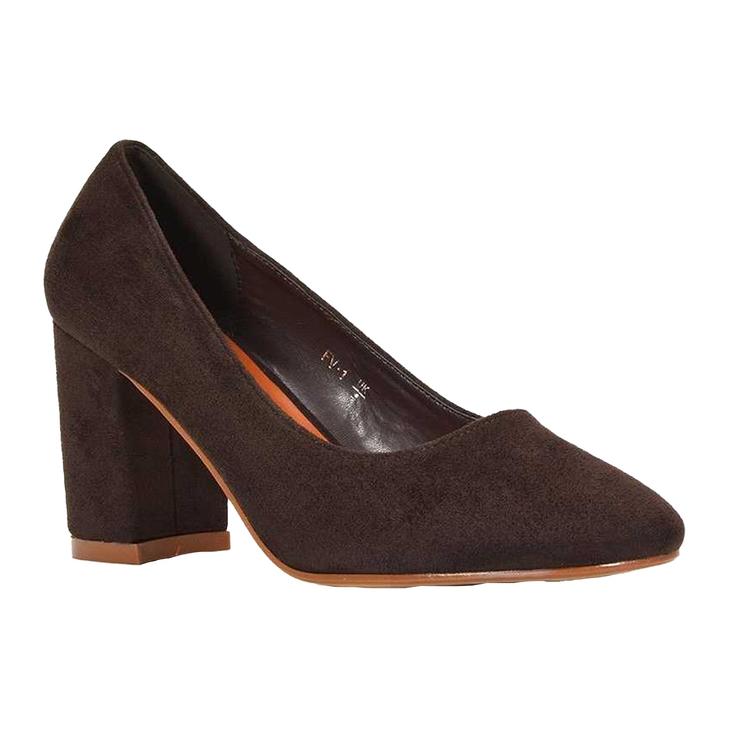 Brown - Side - XY London Womens-Ladies Esme Round Toe Mid Block Heel Court Shoes