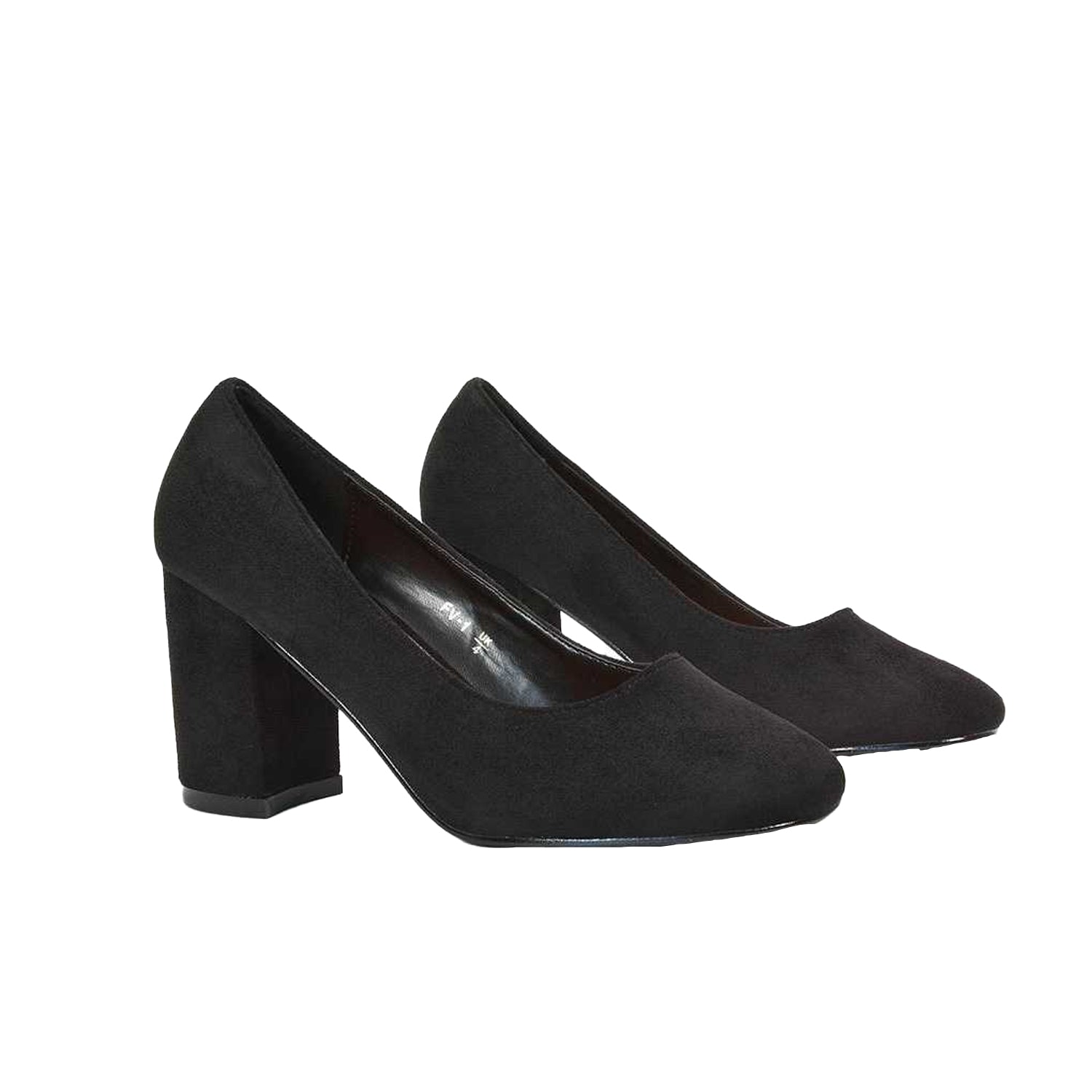 Jet Black - Front - XY London Womens-Ladies Esme Round Toe Mid Block Heel Court Shoes