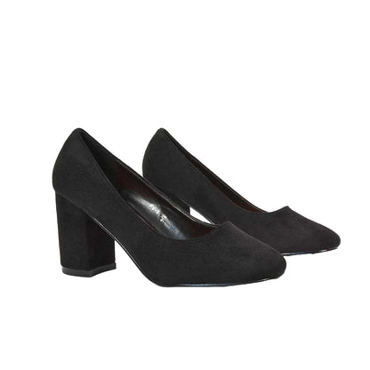 Jet Black - Front - XY London Womens-Ladies Esme Round Toe Mid Block Heel Court Shoes