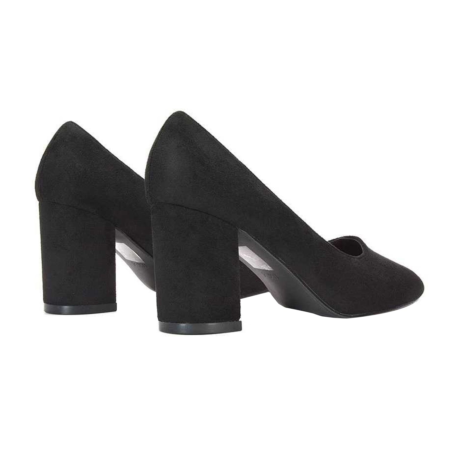 Jet Black - Back - XY London Womens-Ladies Esme Round Toe Mid Block Heel Court Shoes