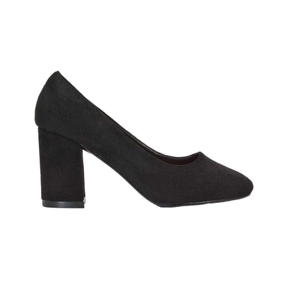 Jet Black - Side - XY London Womens-Ladies Esme Round Toe Mid Block Heel Court Shoes