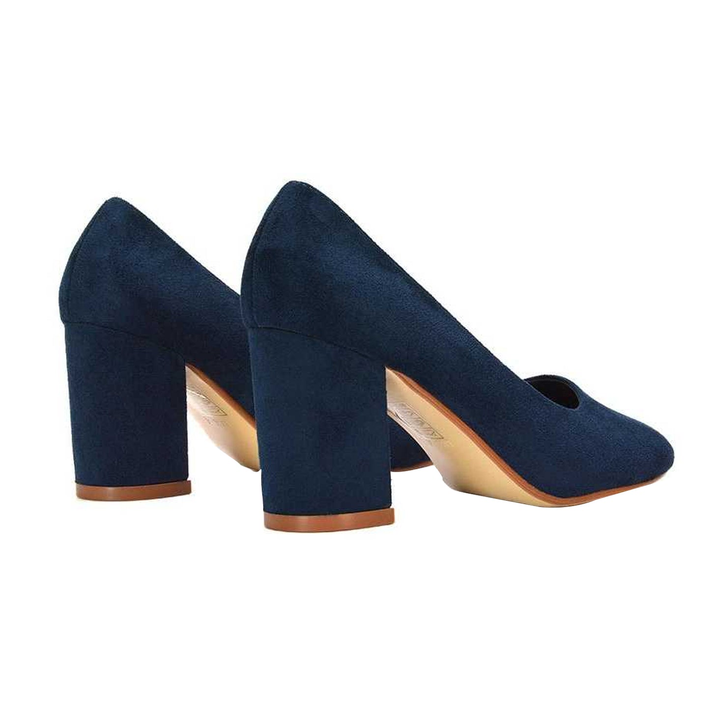 Navy - Back - XY London Womens-Ladies Esme Round Toe Mid Block Heel Court Shoes