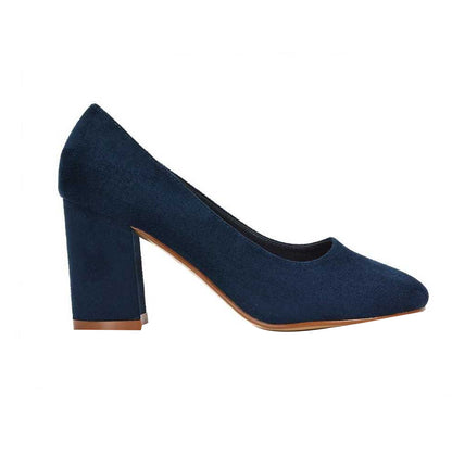 Navy - Side - XY London Womens-Ladies Esme Round Toe Mid Block Heel Court Shoes