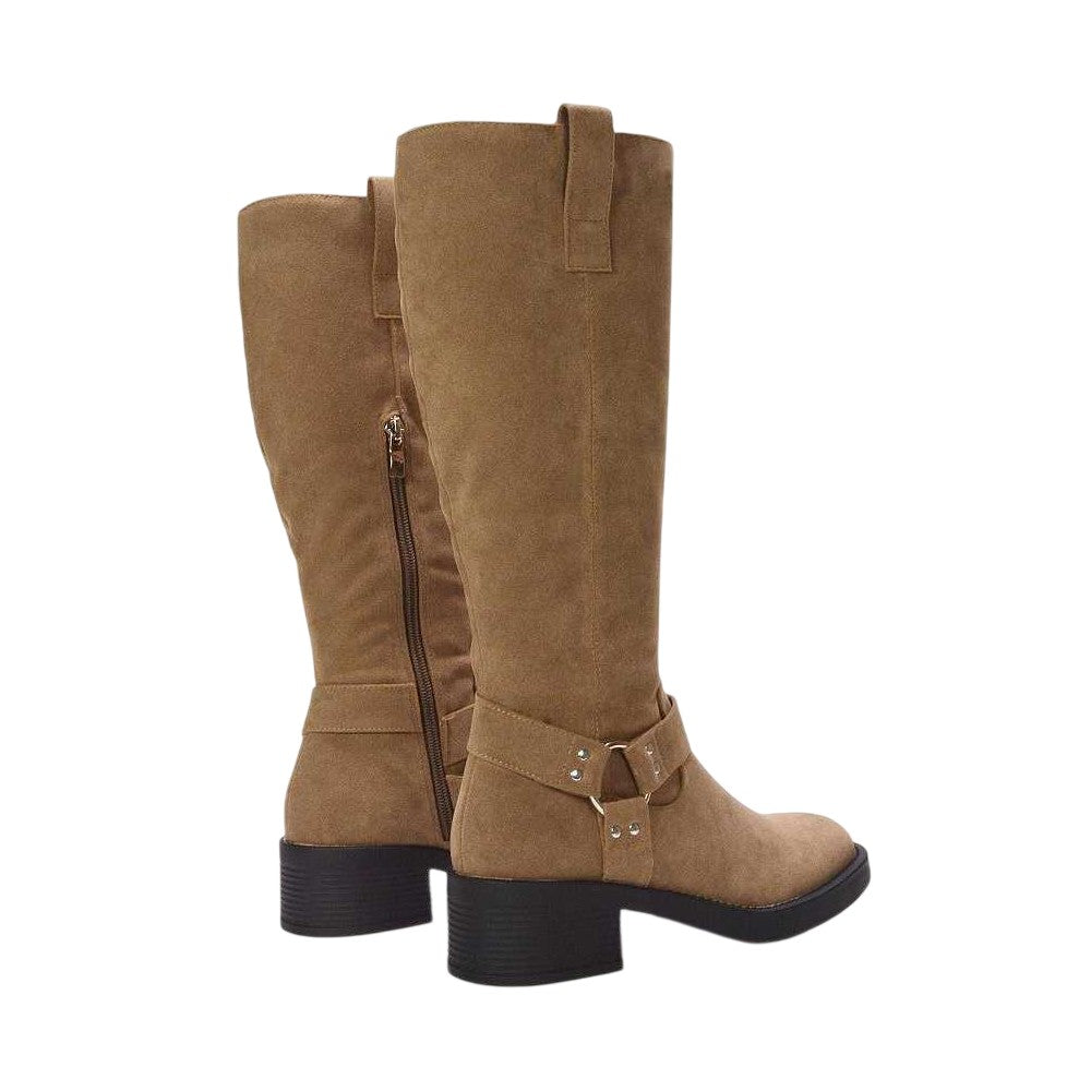 Taupe - Back - XY London Womens-Ladies Roma Knee-High Mid Block Heel Western Boots